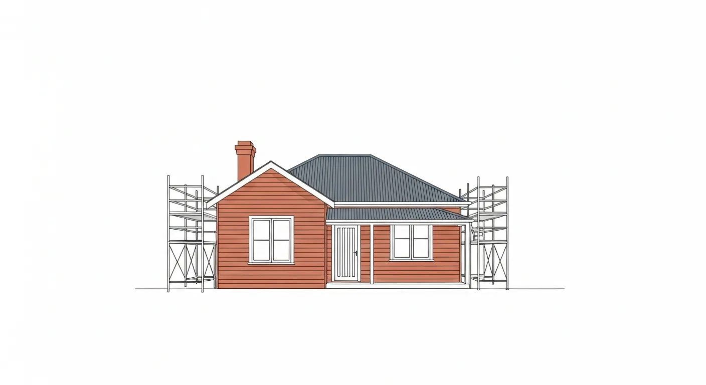 Architectural line art of weatherboard cottage